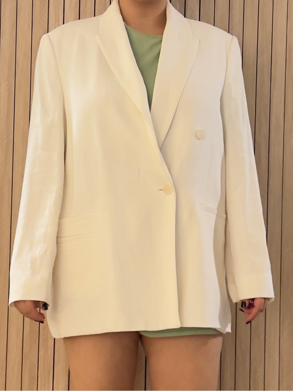 Zara Cream Double-Breasted Oversized Blazer
